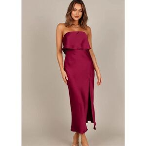 Petal & Pup Strapless Burgundy Midi Dress